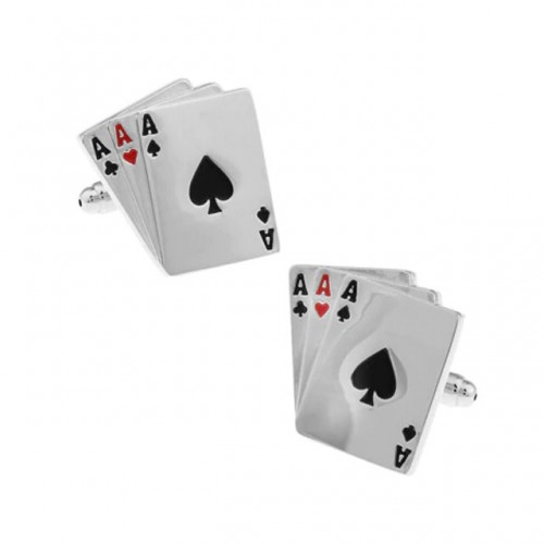 Ασημί Μανικετόκουμπα Vintage Με Σχέδιο 4A Poker - 2405