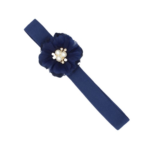 Χειροποίητη Βρεφική Κορδέλα Μαλλιών Blue Navy Με Λουλούδι