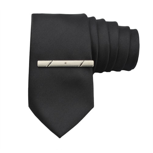 Ασημί Κλιπ Γραβάτας Με Αλυσίδα Με Σχέδιο 6cm - 4230