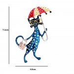 Διακοσμητική Γυναικεία Καρφίτσα "Η Κυρία Μπλε Γάτα Με Την Ομπρέλα Και Τα Γυαλιά"