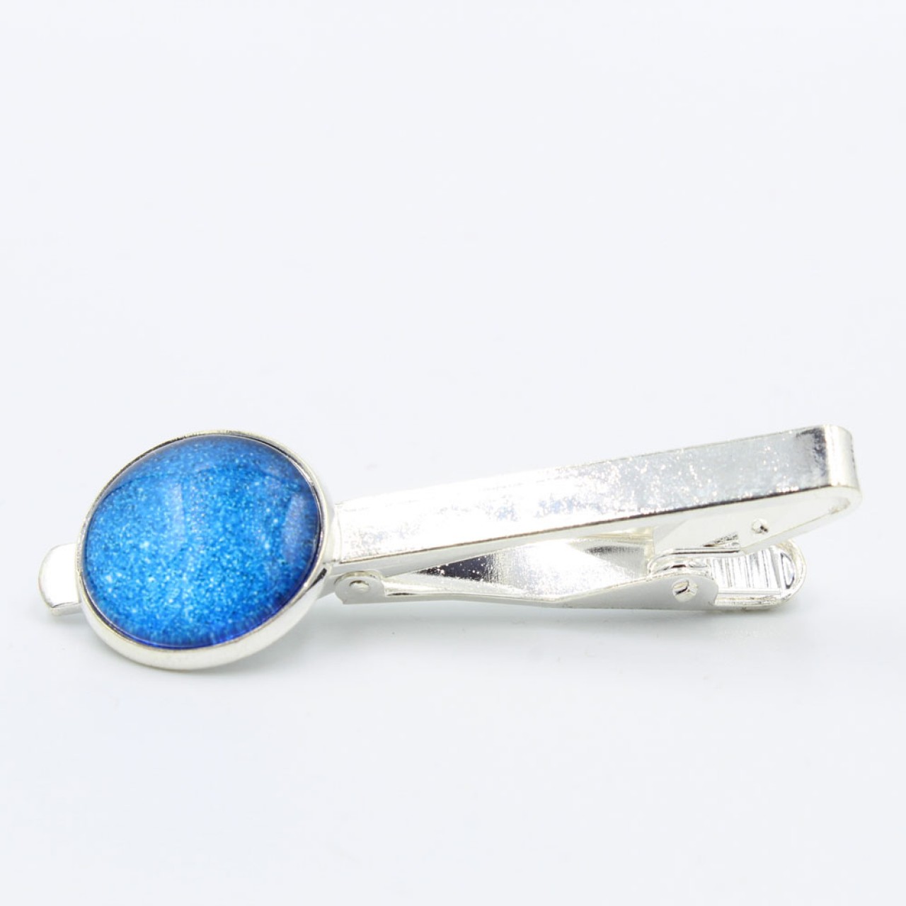 Ασημί Κλιπ Γραβάτας Με Μπλε Πρόσοψη 5.3 cm