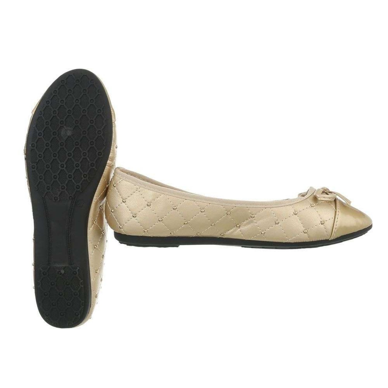 Γυναικεία Παπούτσια Μπαλαρίνα Καπιτονέ Μπεζ Και Με Χρυσές Λεπτομέρειες - 4070