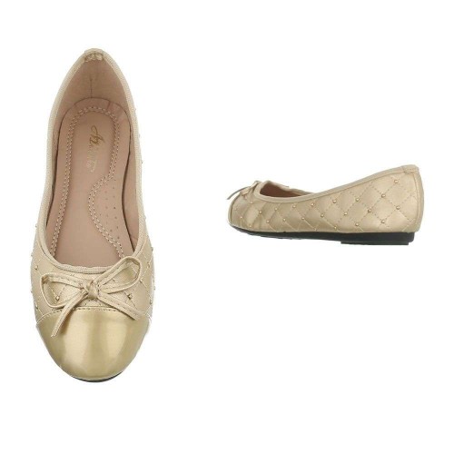 Γυναικεία Παπούτσια Μπαλαρίνα Καπιτονέ Μπεζ Και Με Χρυσές Λεπτομέρειες - 4070